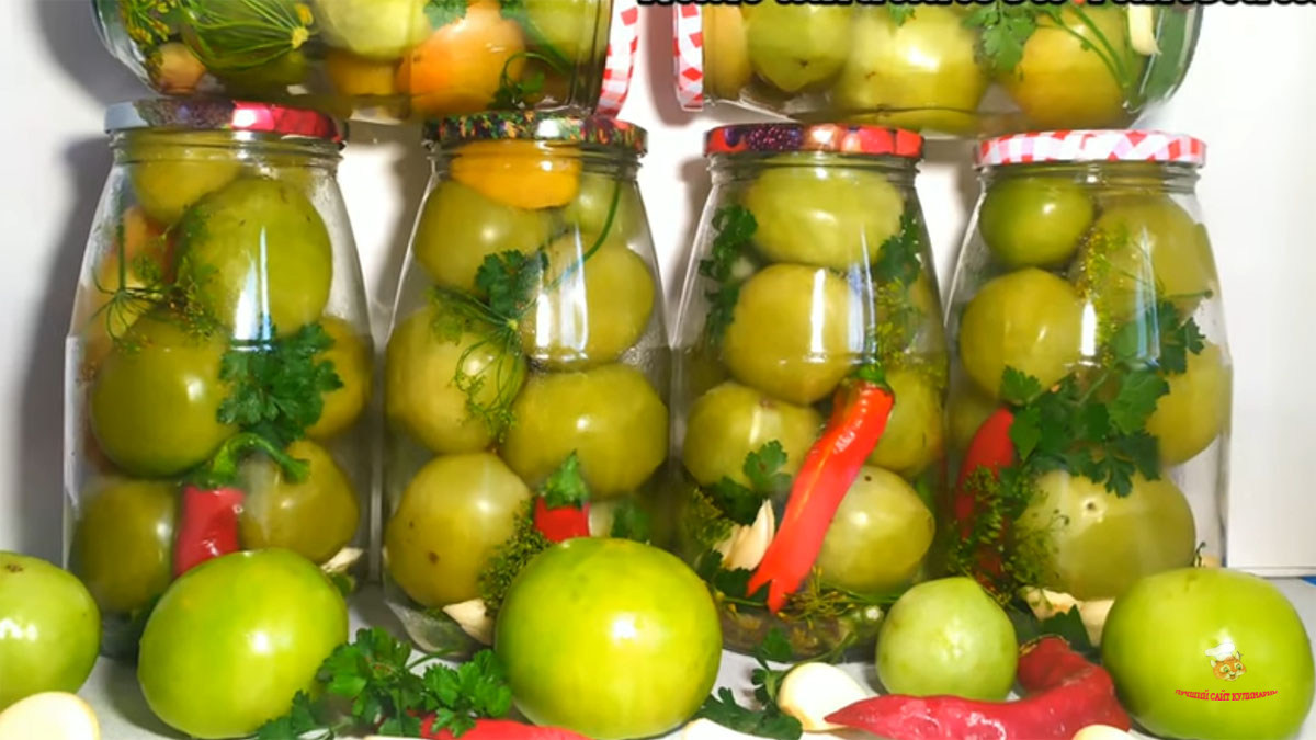Маринованные зеленые🍅 помидоры на зиму